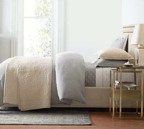 Belgian Flax Linen Floral Stitch Quilt & Sham Natural Pottery Barn