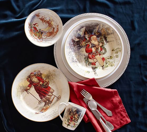 Nostalgic Santa 16Piece Dinnerware Set Pottery Barn
