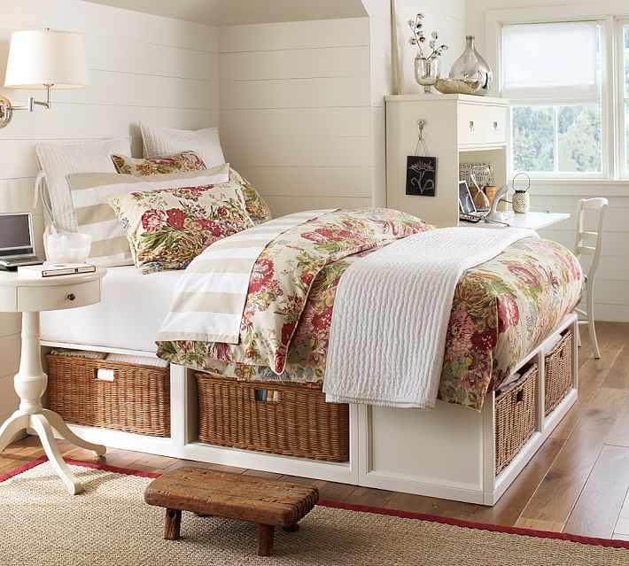 Stratton Storage Platform Bed With Baskets Pottery Barn