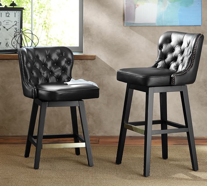 Caldwell Tufted Leather Swivel Bar Stool Pottery Barn