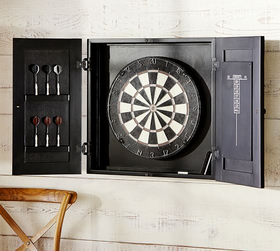 Dartboard Wood Cabinet Set Black Pottery Barn Dartboard Wood Cabinet Set Black