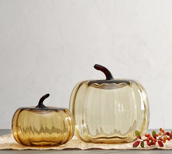 Colored Recycled Glass Pumpkin Cloche Amber Pottery Barn
