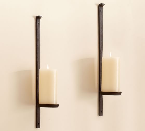 Artisanal Wall-Mounted Pillar Holder, Iron - Set Of 2