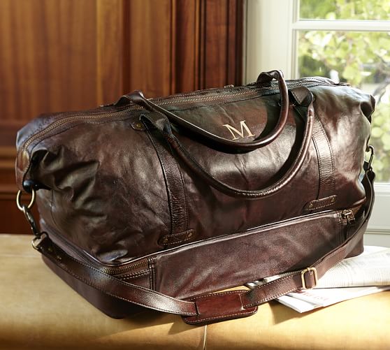 Personalized Saddle Leather Weekender Bag Chocolate Pottery Barn