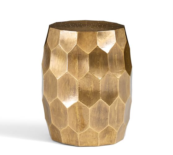Vince Metal Foil Accent Stool, Brass