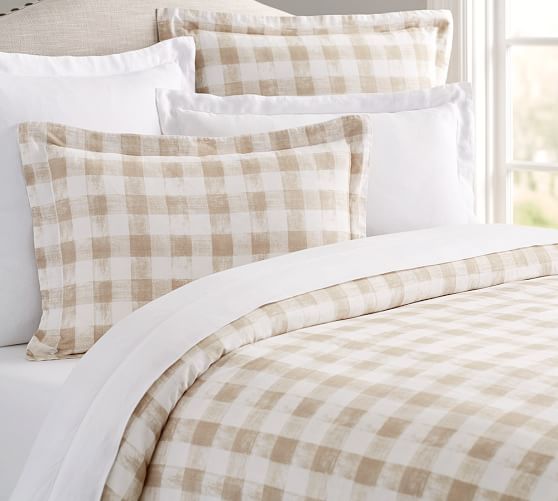 Rhett Check Print Duvet Cover King Cal King Neutral Pottery Barn