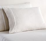 Belgian Flax Linen Contrast Flange Sheet Set, Full, Natural/White