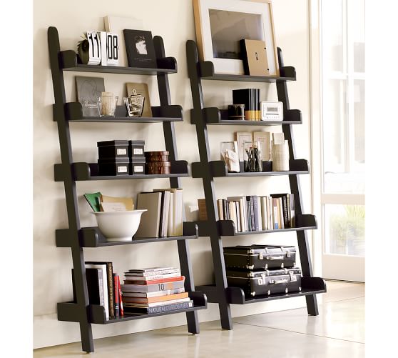Shelves Bookcases Wood Metal Glass Pottery Barn Studio Wall Shelf Antique White Black Espresso