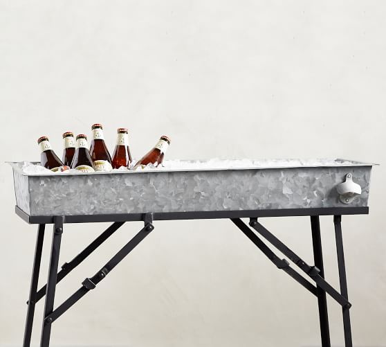 Galvanized Metal Beer Trough & Stand with Bottle Opener