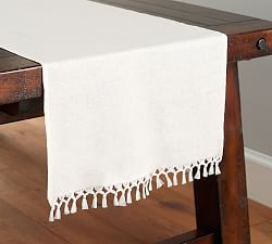 Tablecloths Table Runners Linens Pottery Barn Fringed Linen Knotted Table Runner Flax Ivory White