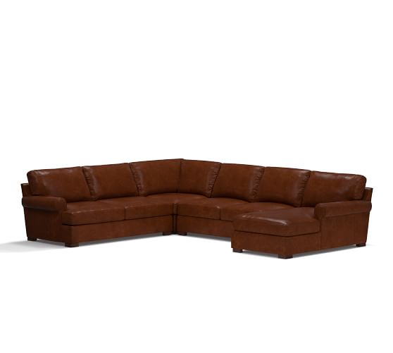 Leather Sectionals Modular Sofas Pottery Barn Townsend Roll Arm Leather 4 Piece Chaise Sectional