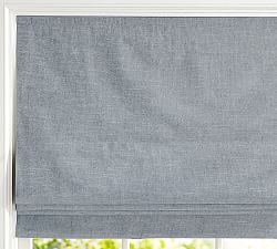 Roman Shades Blinds Custom Pottery Barn Emery Linen Cotton Cordless Roman Shade Blue Dawn
