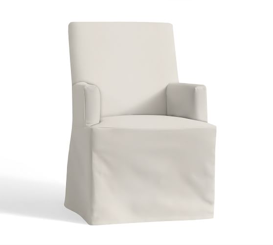 Pb Comfort Dining Square Arm Long Slipcovered Armchair Denim Warm