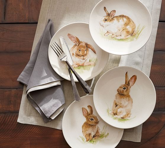 Pasture Bunny Salad Plate, Mixed Set of 4 Pottery Barn