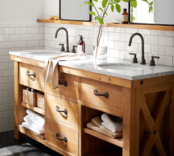 Benchwright Reclaimed Wood Double Sink Vanity Wax Pine Finish