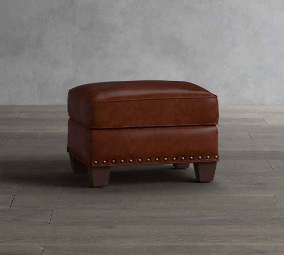 Irving Leather Storage Ottoman with Nailheads Pottery Barn