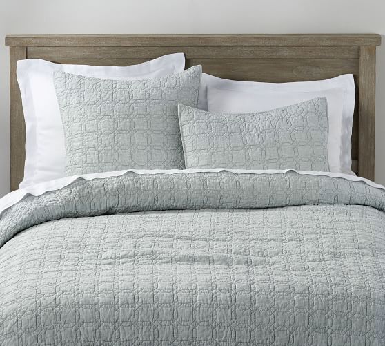 Belgian Flax Linen Trellis Quilt & Sham Mineral Blue Pottery Barn