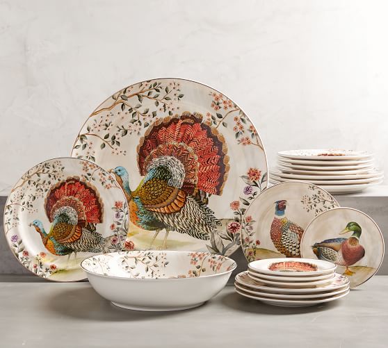 Botanical Harvest Turkey Dinner Plate, Set of 4 | Pottery Barn