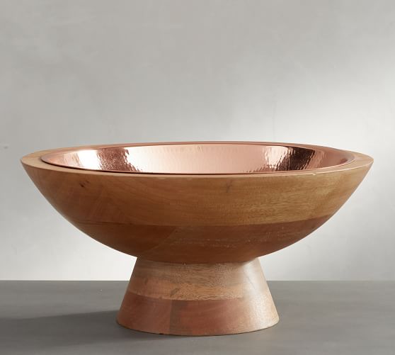 Copper and Wood Fruit Bowl
