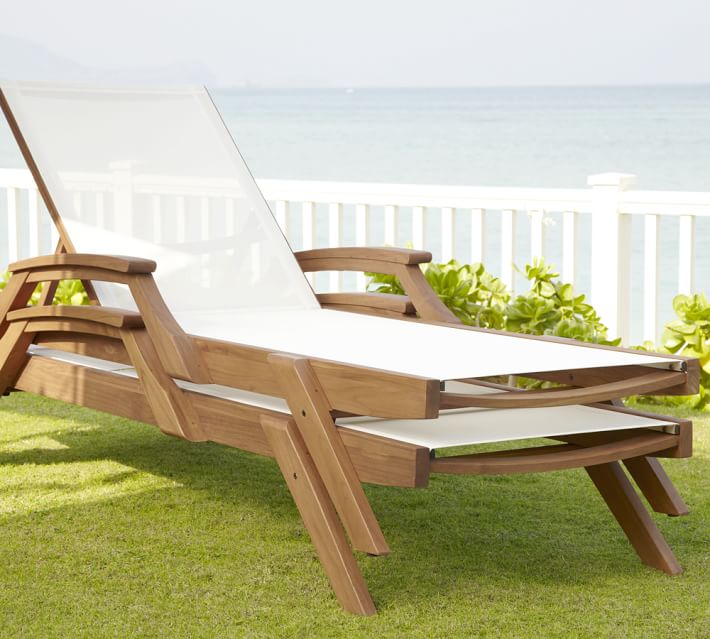 Hampstead Teak Mesh Stacking Outdoor Chaise Lounge Honey Set Of 2 Hampstead Teak Mesh Stacking Outdoor Chaise Lounge Honey Set Of 2 Pottery Barn