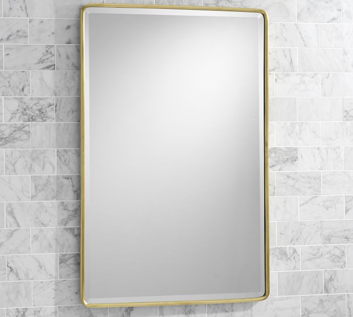 Vintage Fixed Mirror, Large, Brass