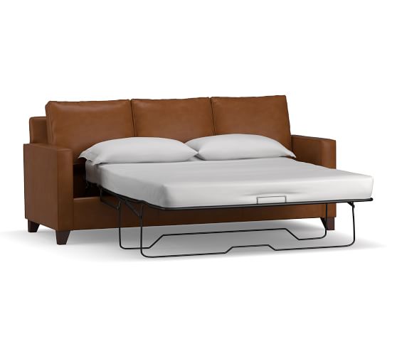 Cameron Square Arm Leather Sleeper Sofa Pottery Barn