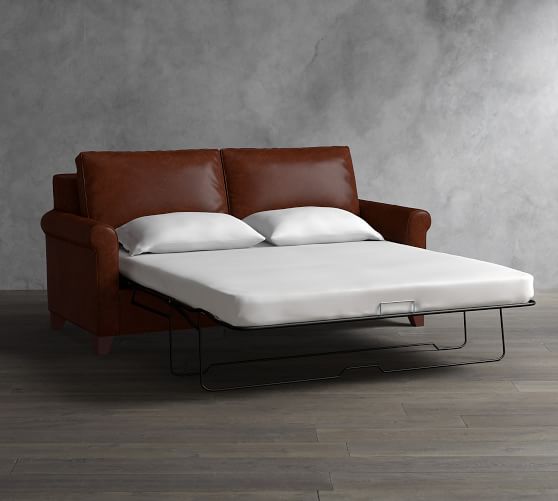 Cameron Roll Arm Leather Sleeper Sofa Bed Pottery Barn