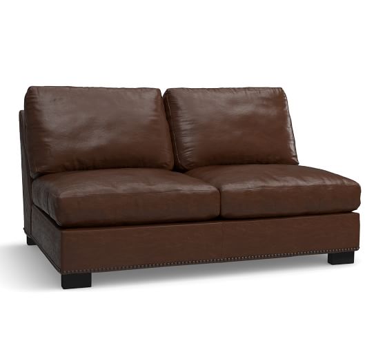 Turner Leather Armless Loveseat With Nailhead Pottery Barn