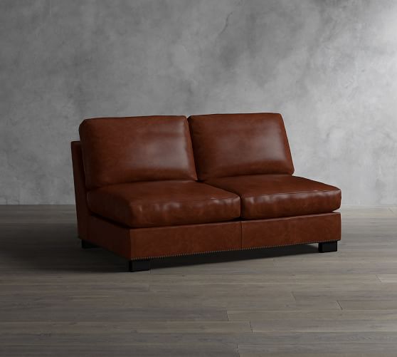 Turner Leather Armless Loveseat With Nailhead Pottery Barn