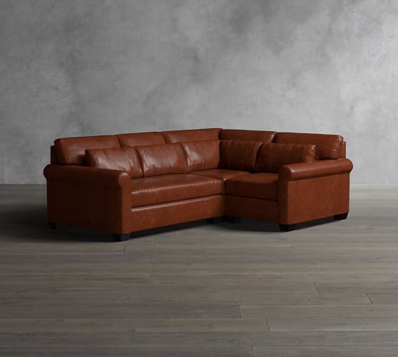 York Deep Seat Roll Arm Leather 3Piece Corner Sectional with Bench