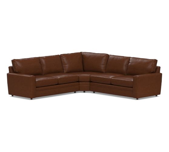 Pearce Square Arm Leather 3Piece LShaped Sectional with Wedge