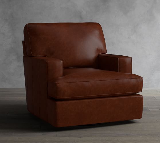 Buchanan Square Arm Leather Swivel Armchair Pottery Barn