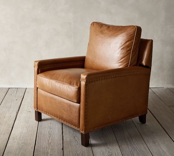Tyler Leather Square Arm Recliner With Nailheads Pottery Barn
