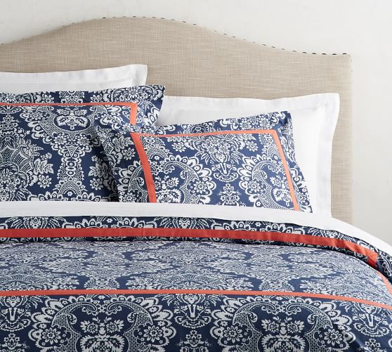 Blue Elaine Damask Patterned Duvet Cover & Sham Pottery Barn