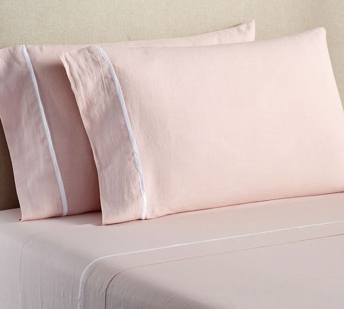 Belgian Flax Linen Contrast Sheet Set Soft Rose White Belgian Flax Linen Contrast Sheet Set Soft Rose White Pottery Barn