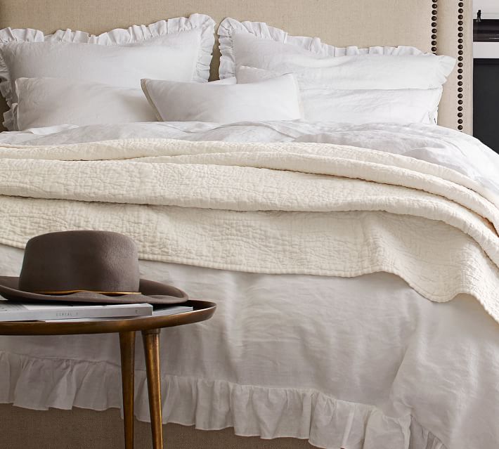 Belgian Flax Linen Ruffle Duvet Cover Sham White Pottery Barn
