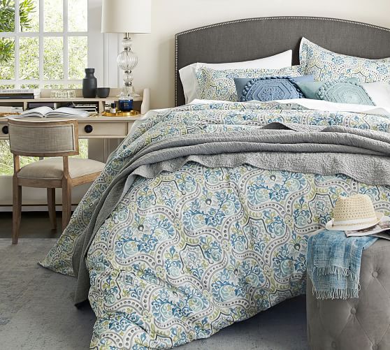 Jessie Scroll Organic Percale Patterned Duvet Cover & Sham Pottery Barn