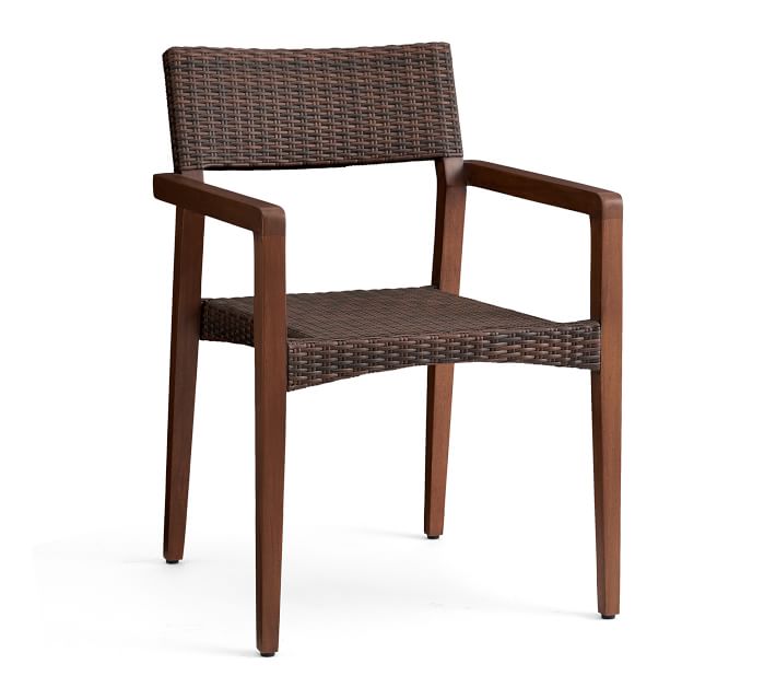 Manchester All Weather Wicker Stacking Dining Chair Espresso Manchester All Weather Wicker Stacking Dining Chair Espresso Pottery Barn