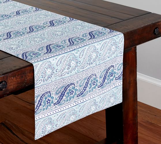 Block Print Ocean Blue Paisley Table Runner Pottery Barn
