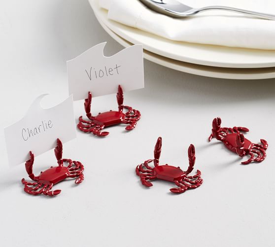 Crab Place Card Holders, Set of 4. Come be inspired by 4th of July Tablescapes, Patriotic Decor & USA Finds: Happy Birthday, America in case you're in the mood for American flag and red, white, and blue festive finds.