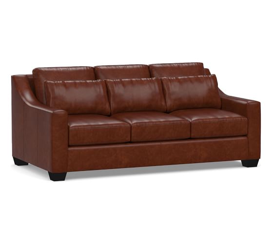 York Deep Slope Arm Leather Sofa Collection Pottery Barn