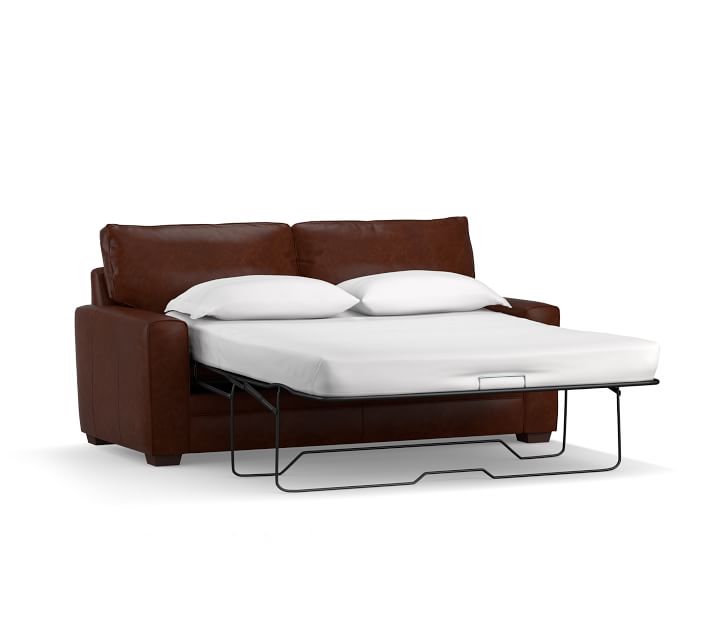 Pearce Square Arm Leather Sleeper Sofa Bed Pottery Barn