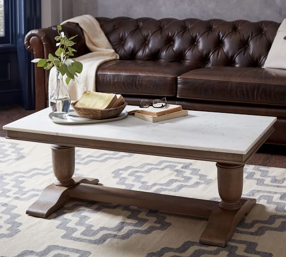 Gl Wood And Metal Coffee Tables Pottery Barn Alexandra Marble Rectangular Coffee Table