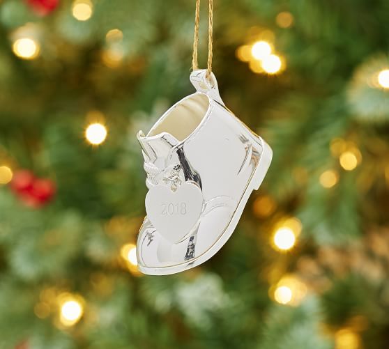 Silver-Plated Baby's First Christmas Boot Ornament