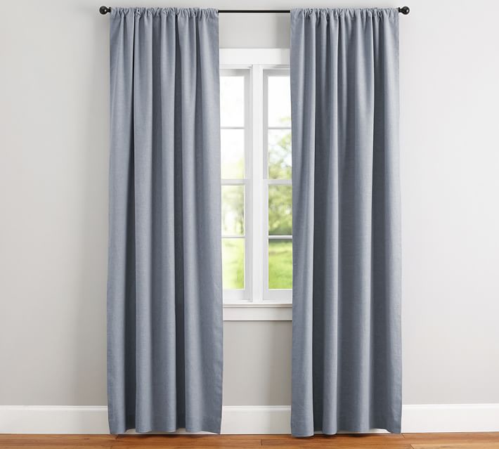 Emery Linen Pole Pocket Curtain Blue Dawn Pottery Barn