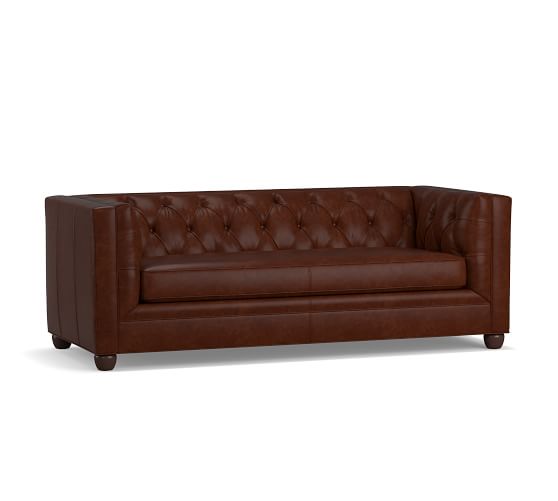 Chesterfield Square Arm Leather Sofa Pottery Barn