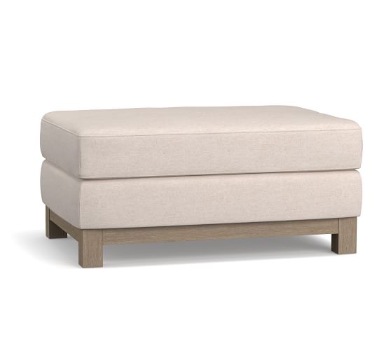 Jake Upholstered Wood Base Ottoman Pottery Barn