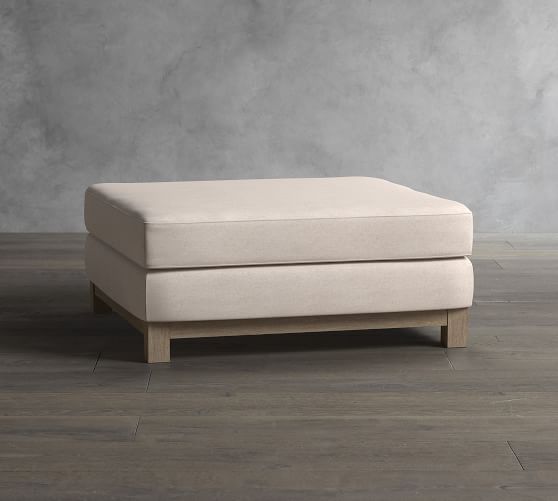 Jake Upholstered Wood Base Ottoman Pottery Barn