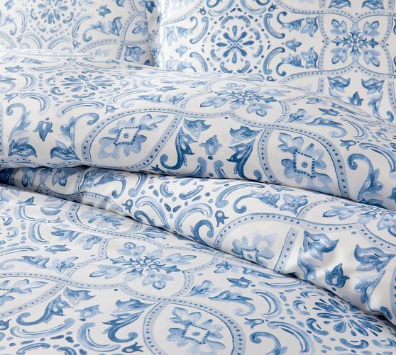 Selby Tile Print Tencel™ Duvet Cover & Sham Blue Pottery Barn