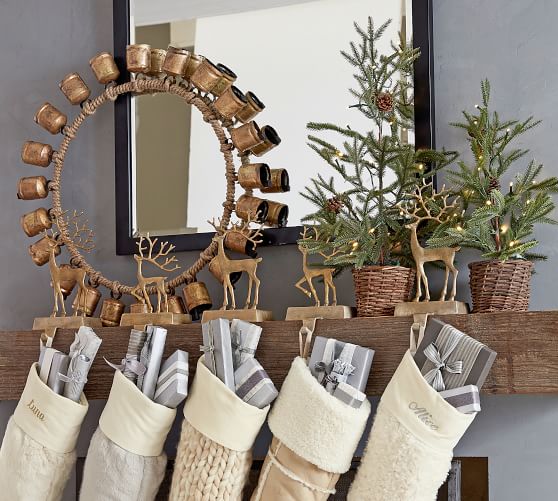 Merry Reindeer Brass Stocking Holder Collection Pottery Barn